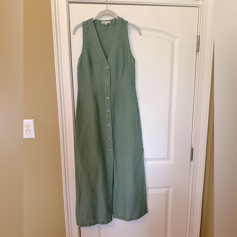 Onia 'Air' Green Linen Button Down Maxi Dress Size S